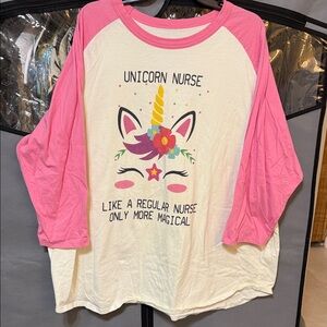 Unicorn Nurse -Pink and Yellow-White Tee